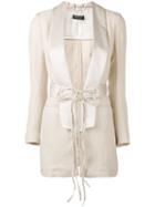 Twin-set - Longline Belted Blazer - Women - Viscose/linen/flax/acetate/polyester - 44, Nude/neutrals, Viscose/linen/flax/acetate/polyester