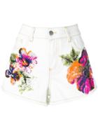 Amen Floral Print Short Denim Shorts - Neutrals