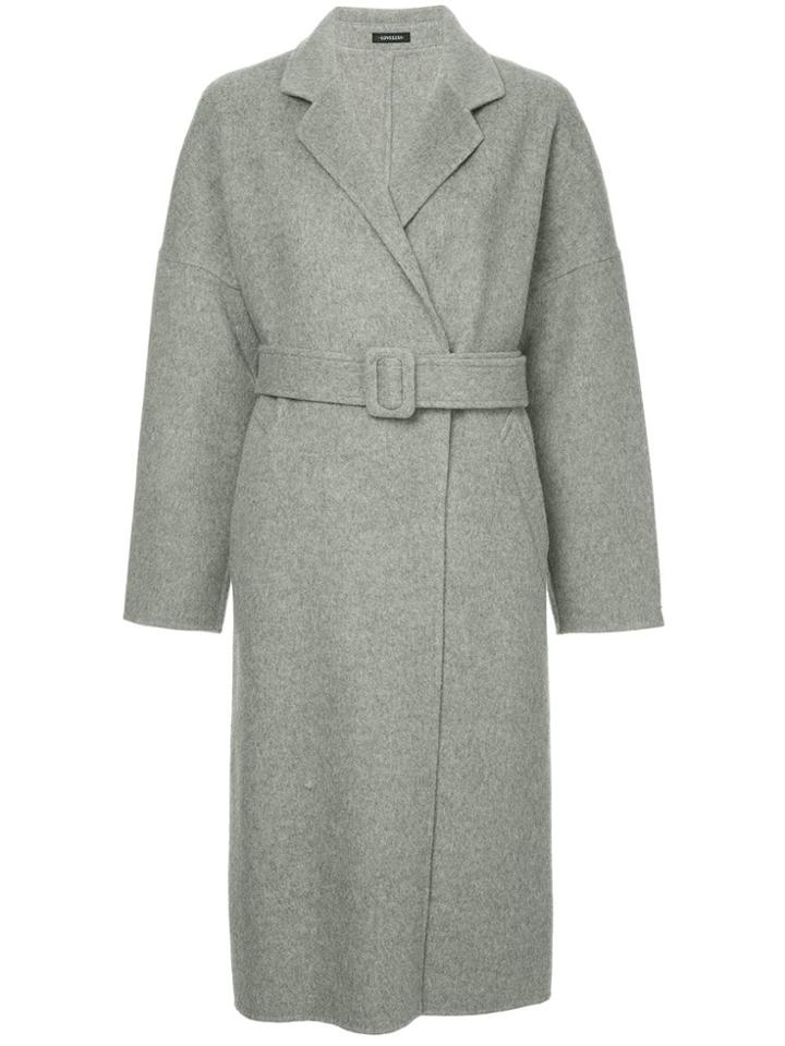 Loveless Belted Single-breasted Coat - Grey