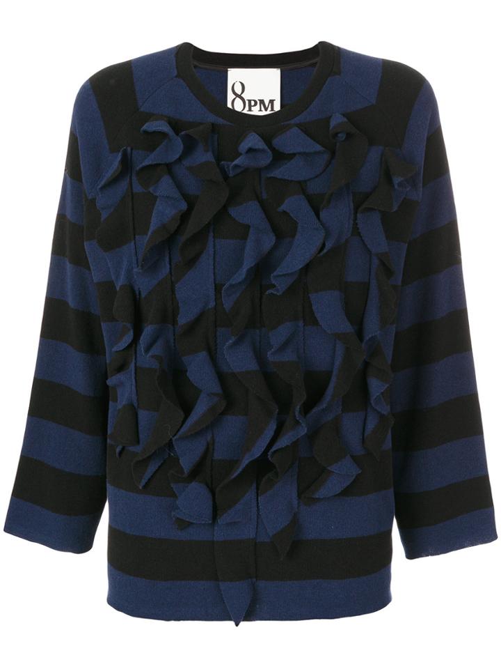 8pm Ruffled Striped Knit Pullover - Black