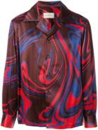 Necessity Sense Vice Cuban Collar Ls Shirt Elvis Swirl Pattern - Red