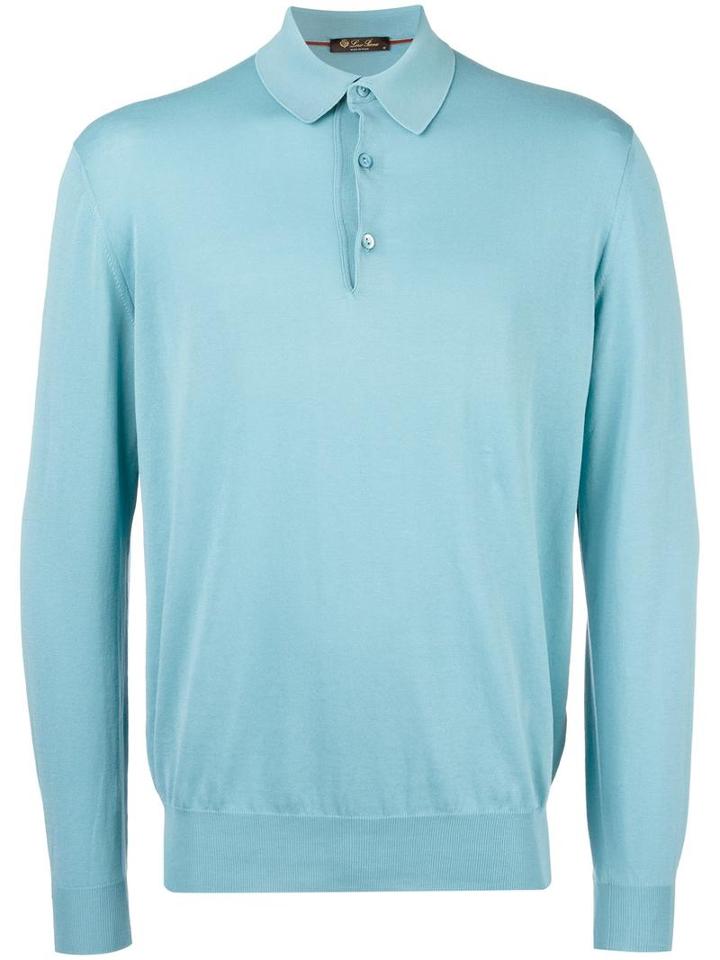 Loro Piana Longsleeved Polo Shirt, Men's, Size: Medium, Blue, Cotton