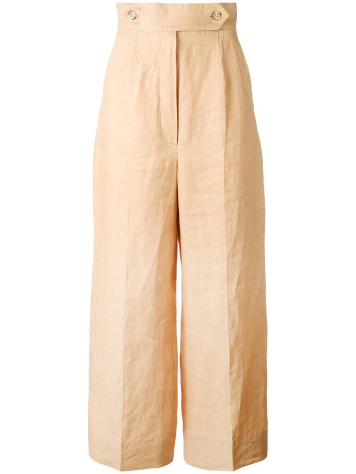 Sportmax - High Waisted Trousers - Women - Linen/flax - 42, Women's, Nude/neutrals, Linen/flax