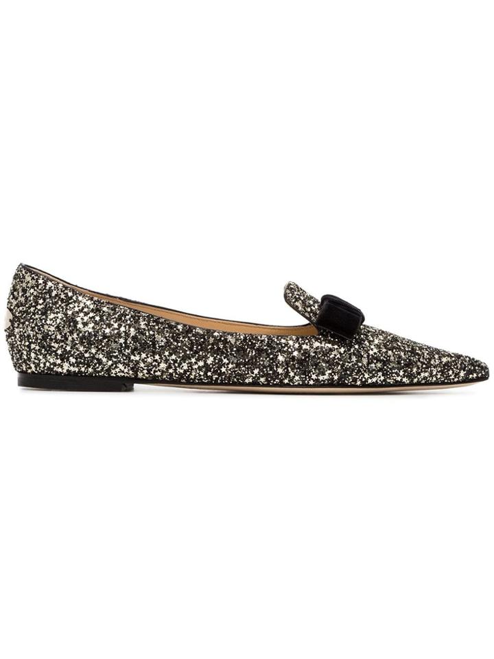 Jimmy Choo Gala Logo Embellished Glitter Leather Slippers - Metallic