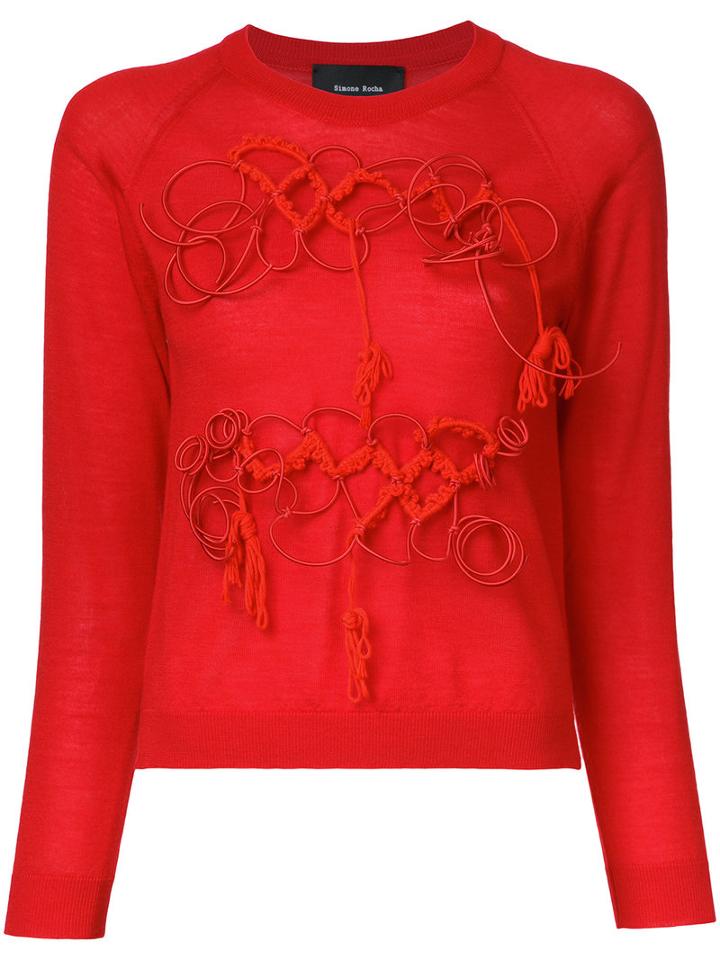 Embroidered Sweatshirt - Women - Silk/cashmere/merino - S, Red, Silk/cashmere/merino, Simone Rocha