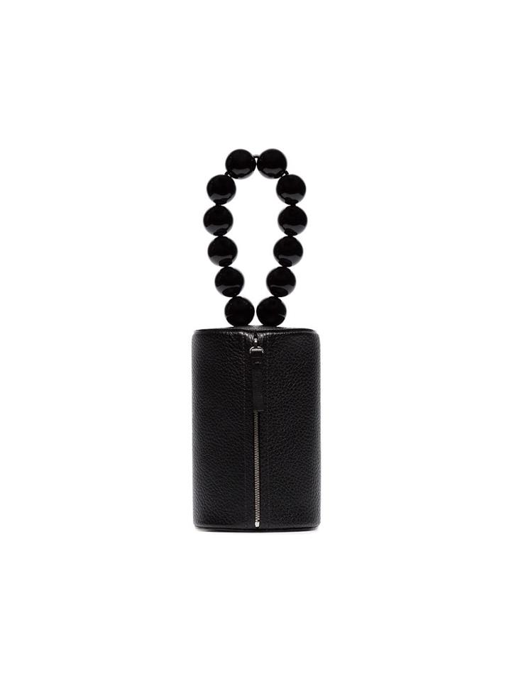 Building Block Cylindrical Bag With Beaded Bracelet Handle - Black