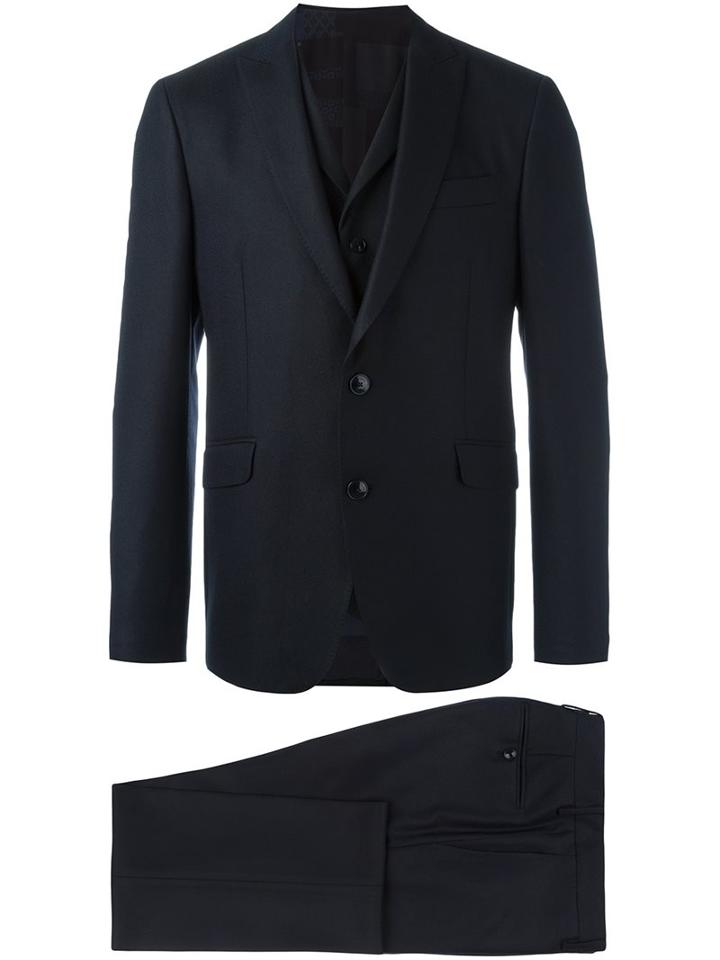 Etro Three-piece Suit, Men's, Size: 48, Blue, Silk/wool