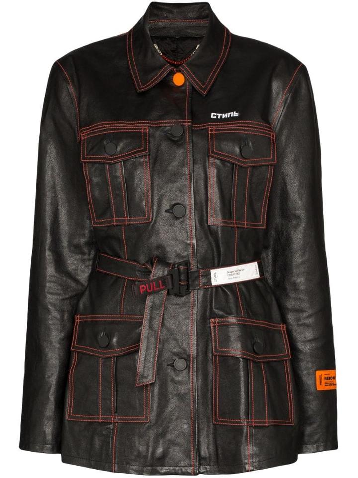 Heron Preston Contrast-stitching Leather Jacket - Black