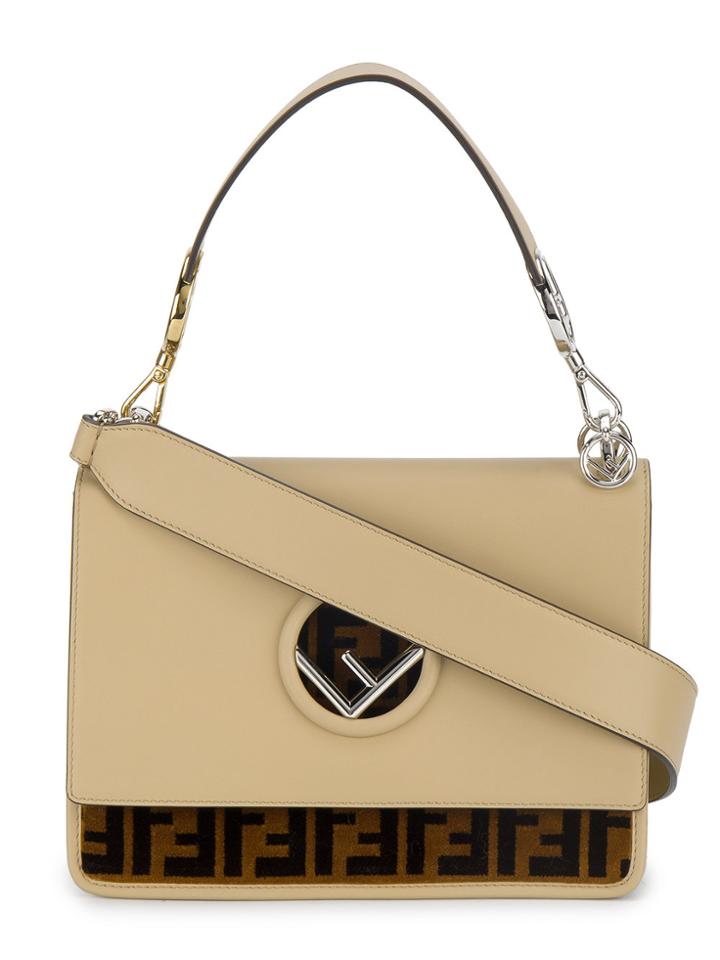 Fendi Cream & Brown Leather Kan I F Handbag - Nude & Neutrals
