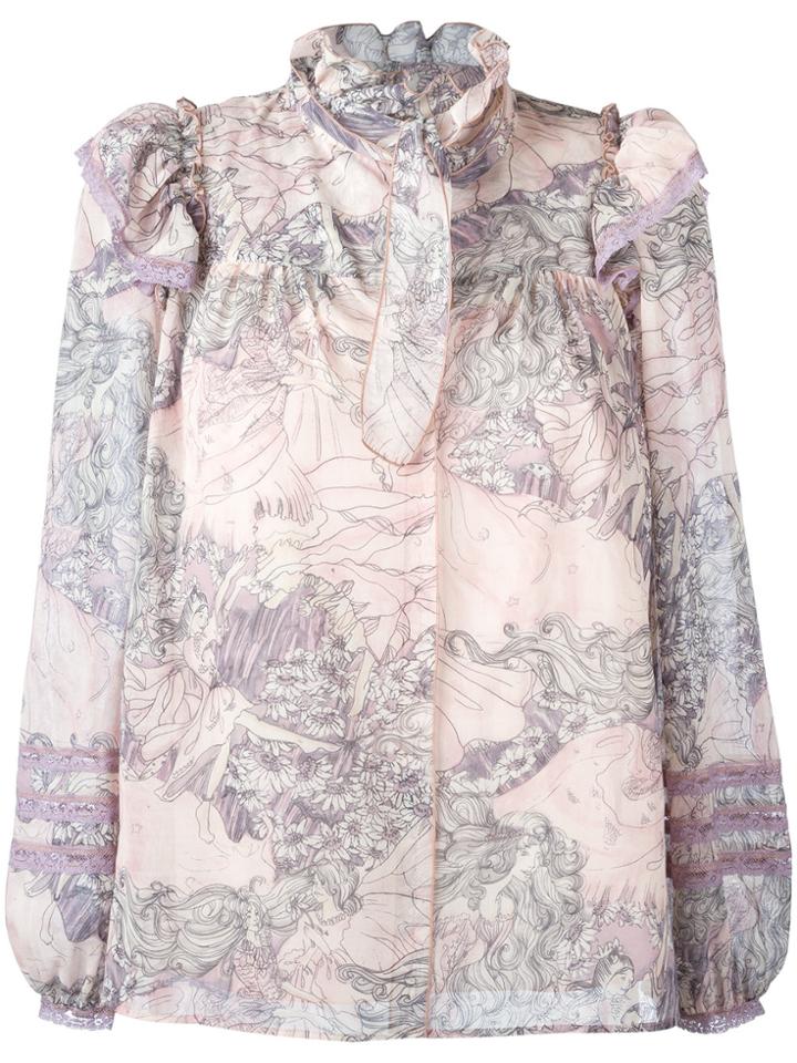 Marc Jacobs Ruffle Collar Blouse - Pink & Purple
