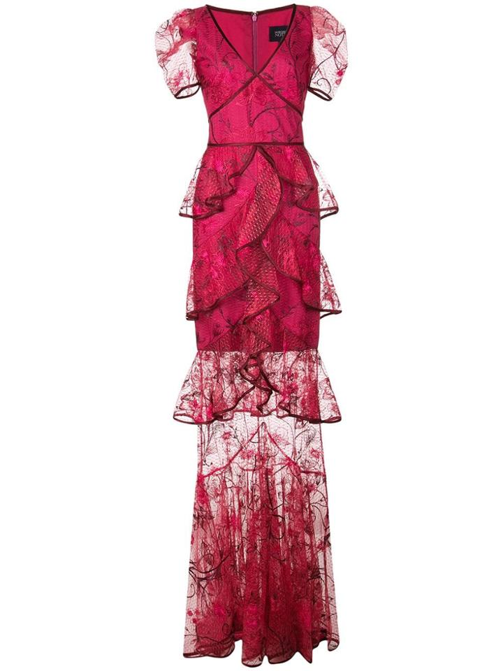Marchesa Notte Embroidered Long Dress - Pink