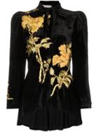 One Vintage Embroidered Velvet Jacket - Black
