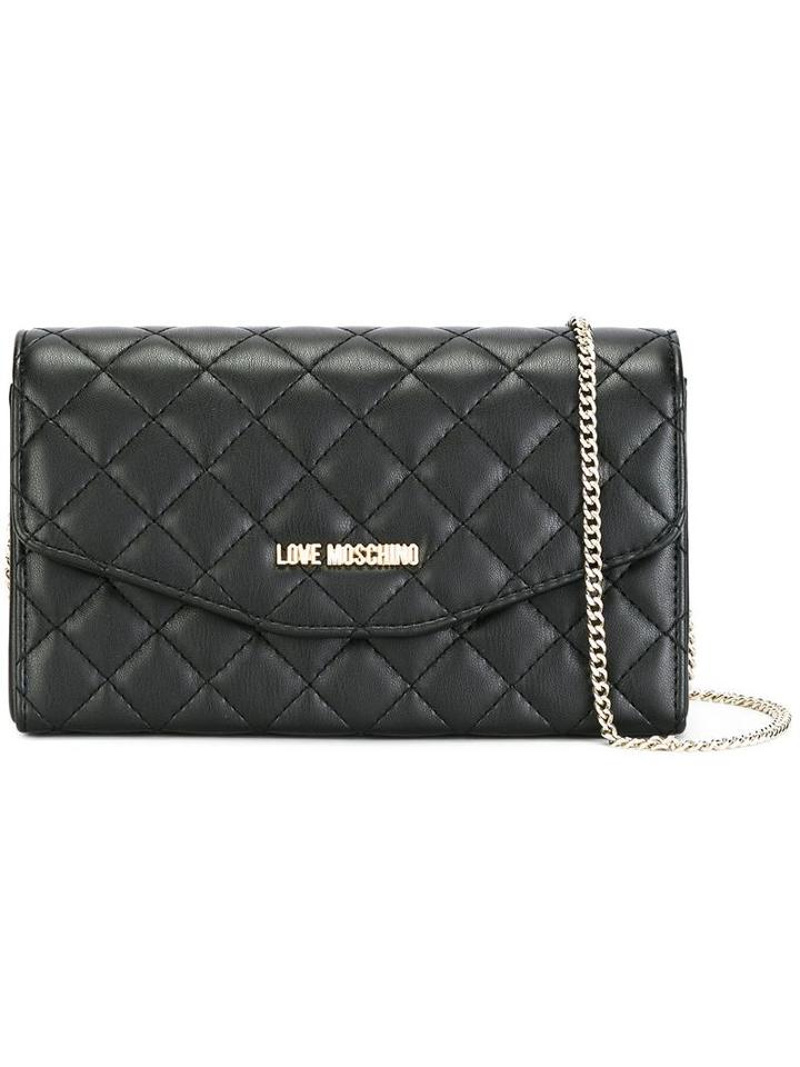 Chain Strap Crossbody Bag, Women's, Black, Leather, Love Moschino