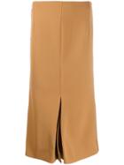 Victoria Beckham Pleat-detail Fitted Midi-skirt - Brown