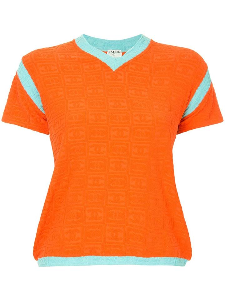 Chanel Vintage Cc Embossed Terry Top - Orange