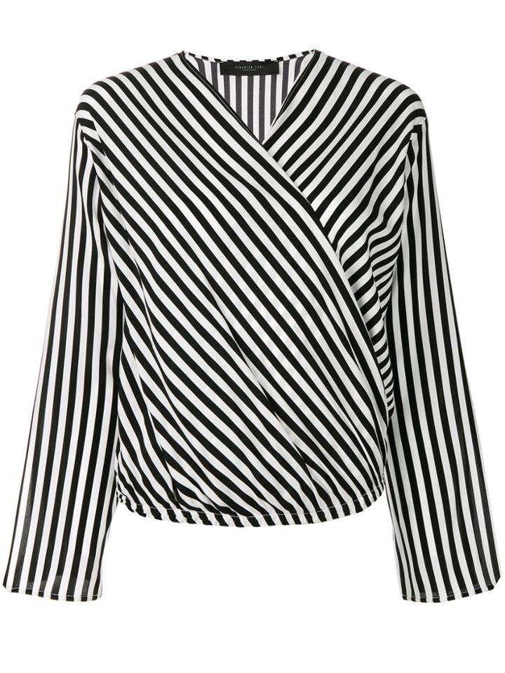 Federica Tosi Striped Wrap Style Front Blouse - Black