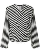 Federica Tosi Striped Wrap Style Front Blouse - Black