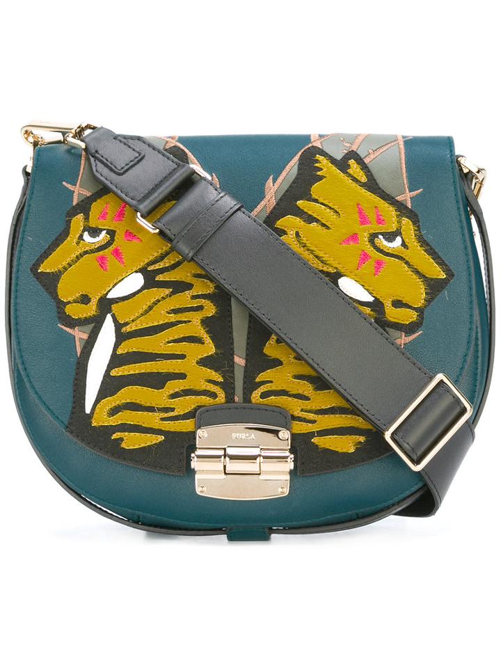 Furla Club S Crossbody Bag, Women's, Blue, Calf Leather/metallic Fibre