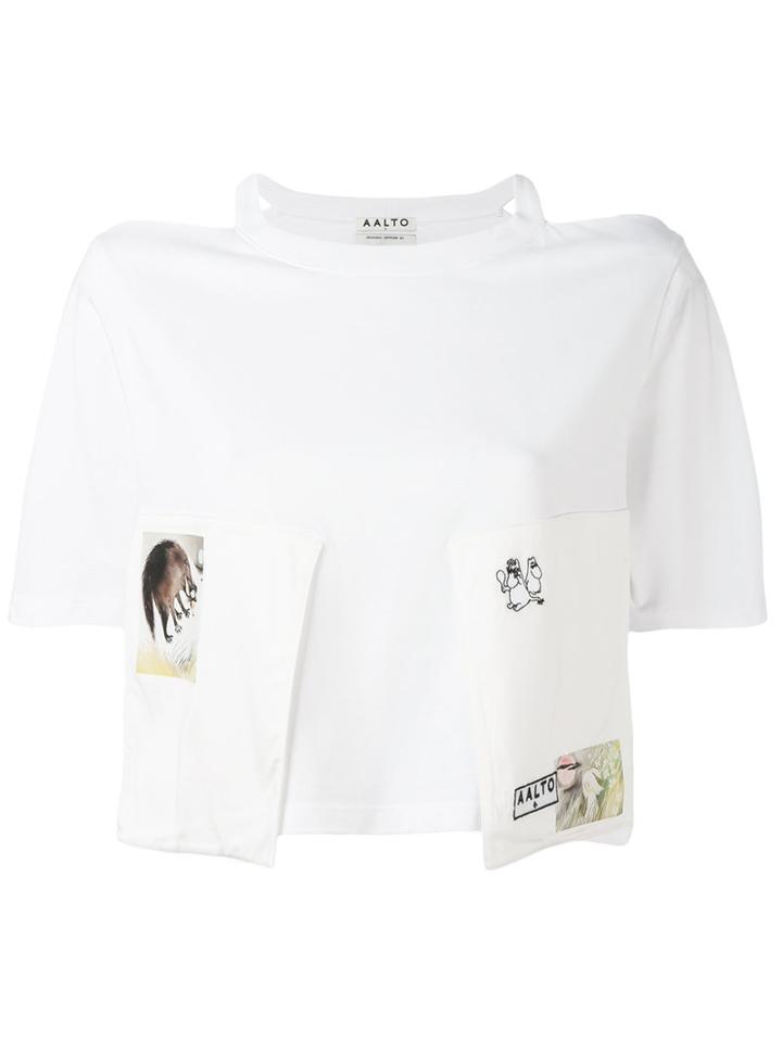 Aalto - Cut-out Shoulders Cropped T-shirt - Women - Cotton/spandex/elastane/viscose - 42, White, Cotton/spandex/elastane/viscose