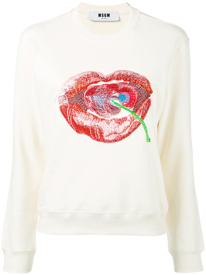 Msgm - Lip And Cherry Sweatshirt - Women - Cotton - Xs, Nude/neutrals, Cotton