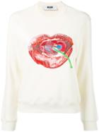 Msgm - Lip And Cherry Sweatshirt - Women - Cotton - Xs, Nude/neutrals, Cotton