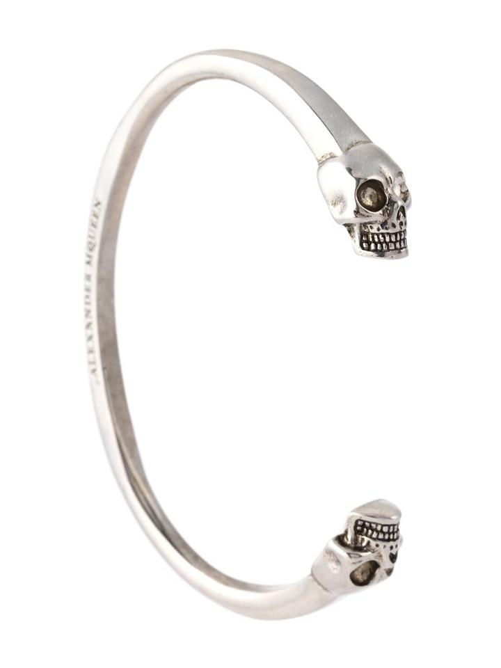 Alexander Mcqueen Skull Detail Torque Bracelet, Men's, Metallic