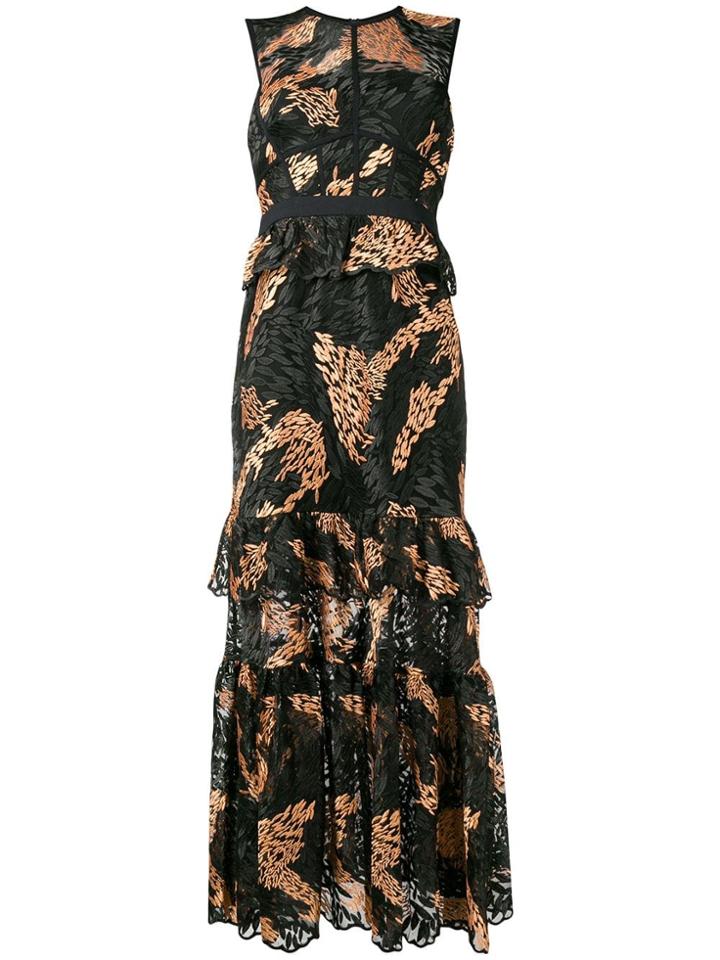 Three Floor Embroidered Tiered Dress - Black