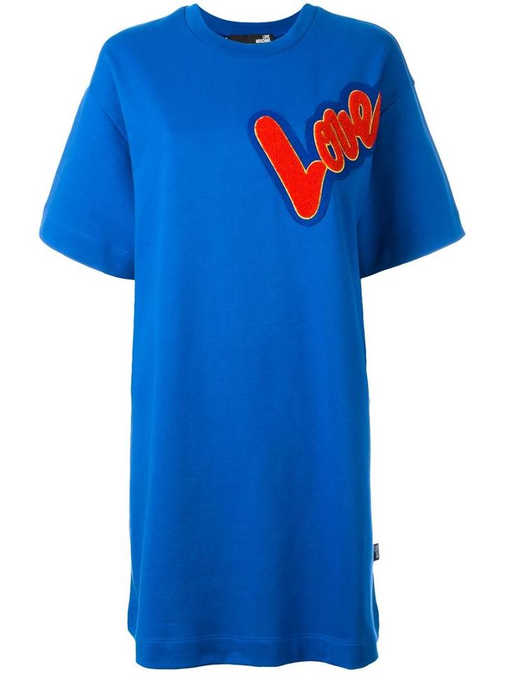 Love Moschino Love Patch T-shirt Dress, Women's, Size: Small, Blue, Cotton