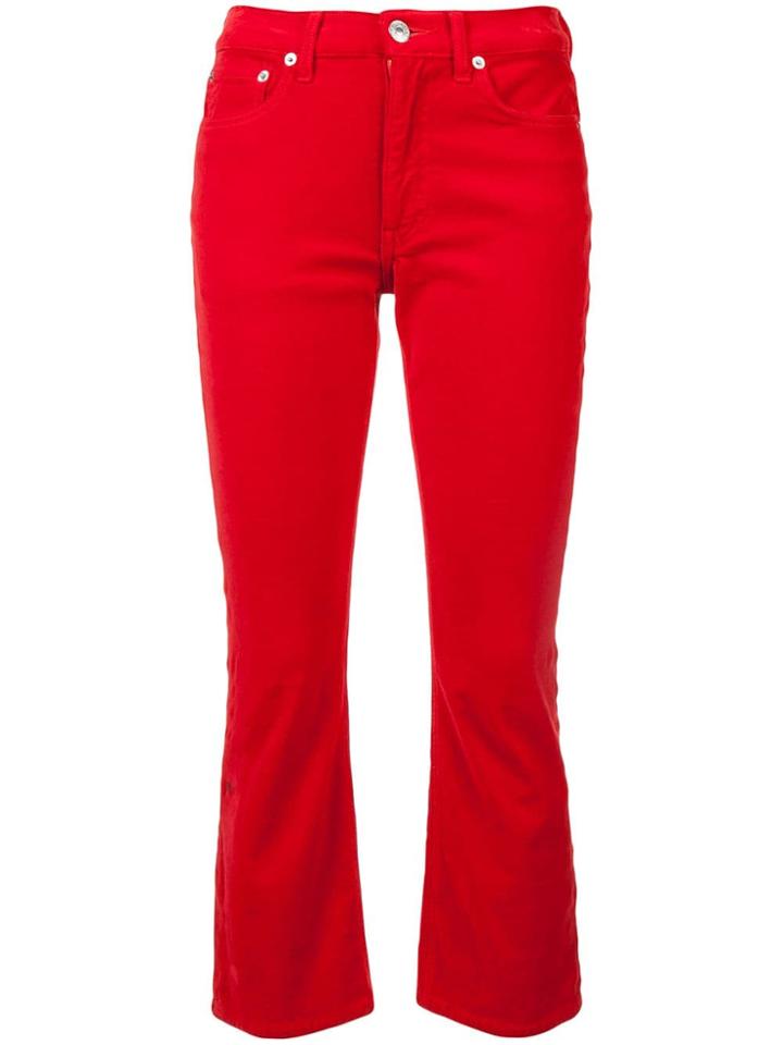 Re/done Velvet Kick Flare Cropped Trousers - Red