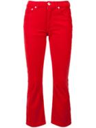 Re/done Velvet Kick Flare Cropped Trousers - Red
