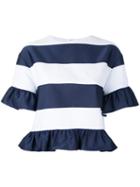 Goen.j Striped Ruffled T-shirt, Women's, Size: Medium, White, Cotton/nylon/polyester