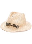 Misa Harada Embellished Fedora Hat - Nude & Neutrals