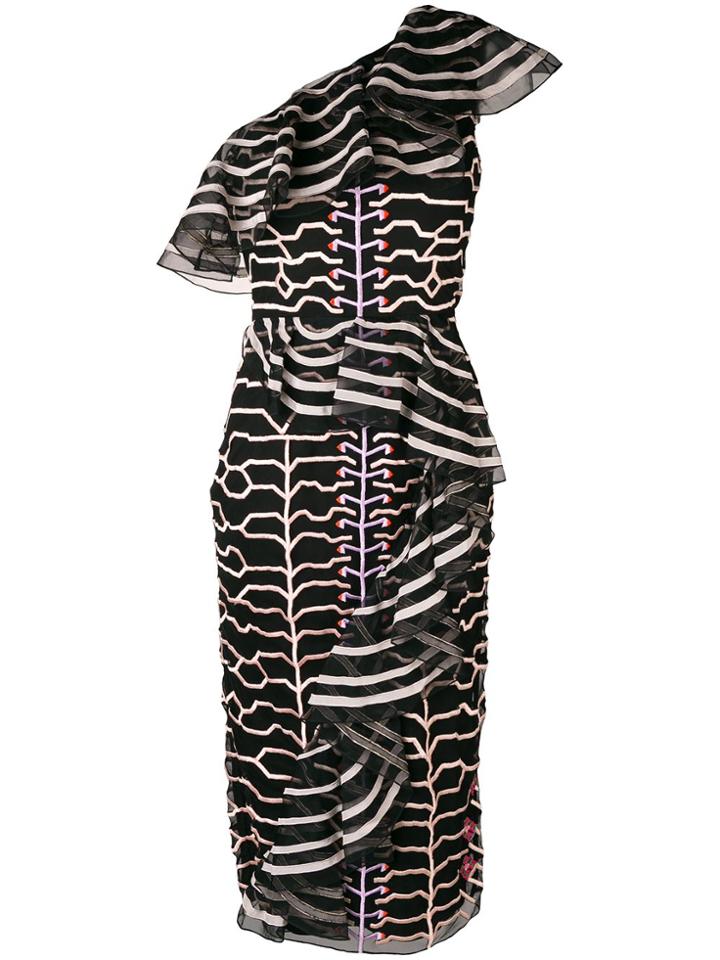 Temperley London Embroidered Ruffle Trim Dress - Black