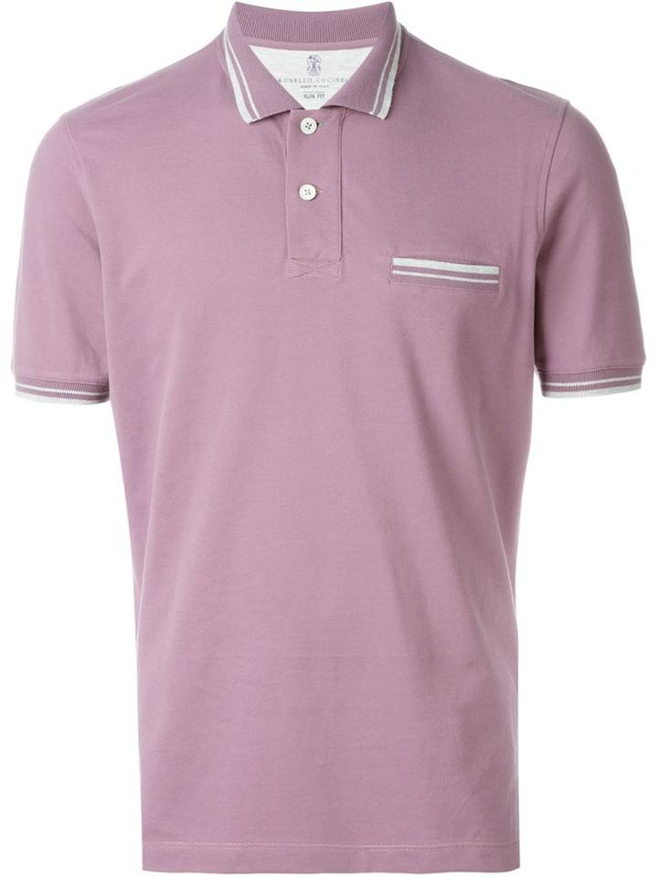 Brunello Cucinelli Piped Collar Polo Shirt, Men's, Size: Xxl, Pink/purple, Cotton