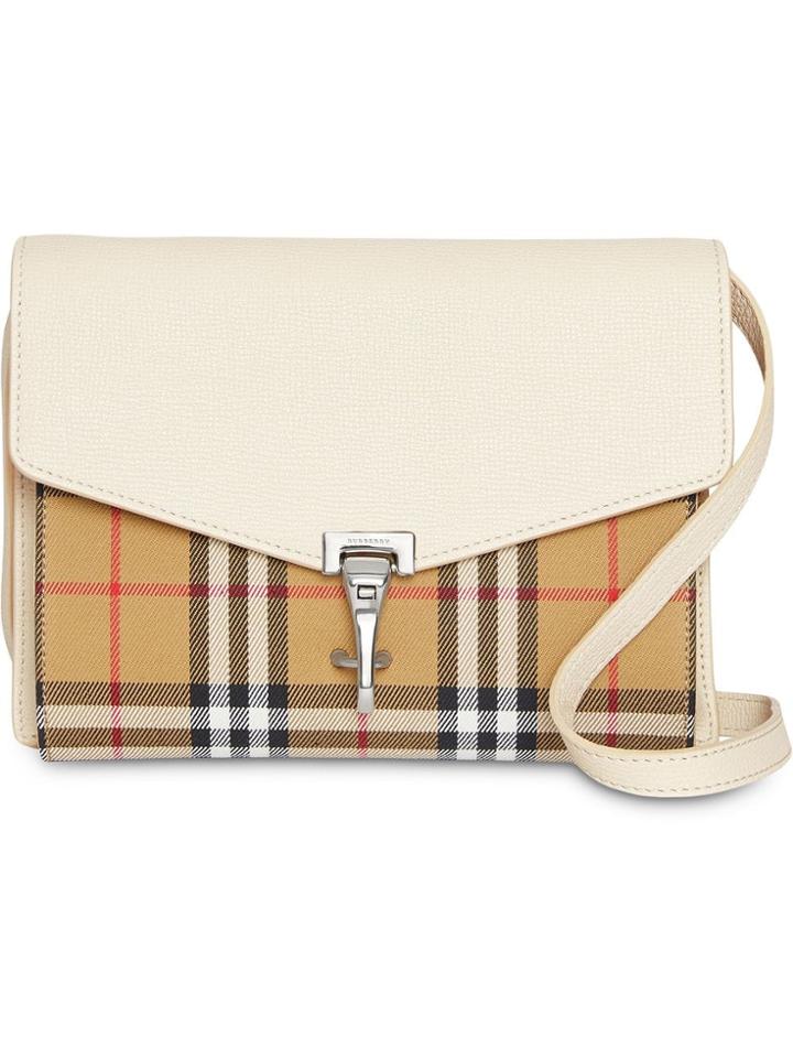 Burberry Small Vintage Check And Leather Crossbody Bag - White