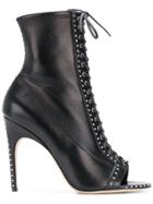 Sergio Rossi Lace-up Open Toe Boots - Black