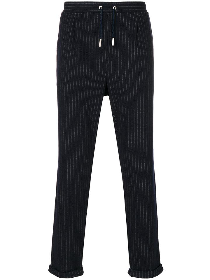 Eleventy - Pinstriped Drawstring Trousers - Men - Virgin Wool/cotton - M, Blue, Virgin Wool/cotton