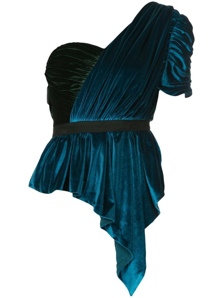 Self-portrait Draped Off-the-shoulder Top - Blue