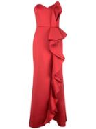 Badgley Mischka Ruffle Strapless Dress - Red