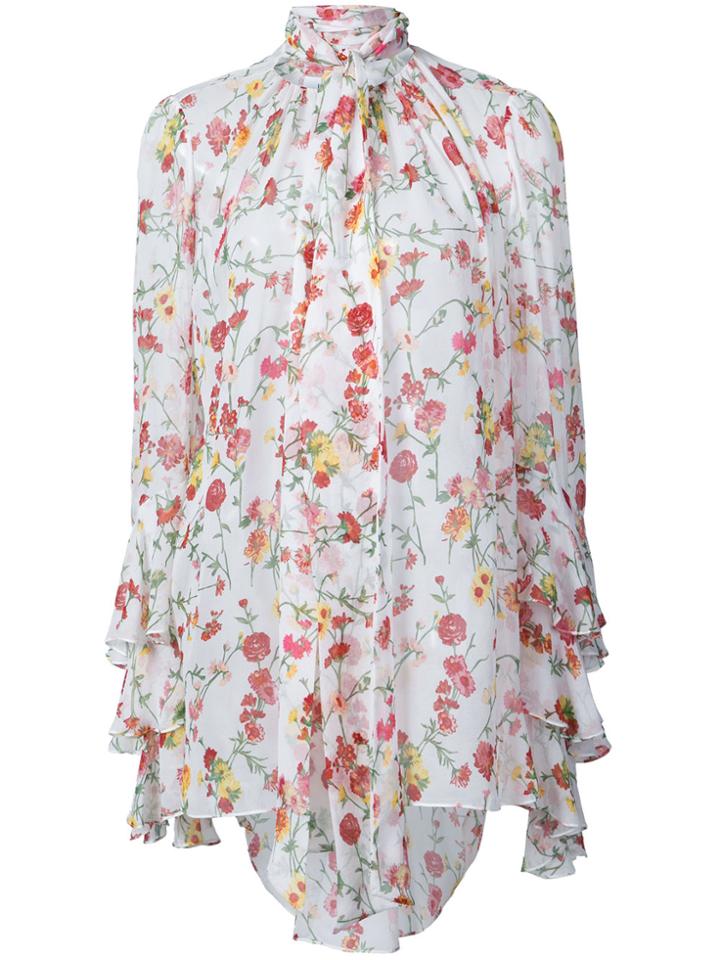 Prabal Gurung Floral Neck Tie Blouse - White