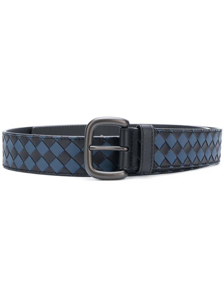 Bottega Veneta Tourmaline/denim Intrecciato Checker Nappa Belt - Black