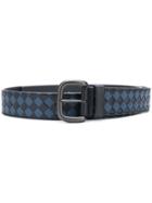 Bottega Veneta Tourmaline/denim Intrecciato Checker Nappa Belt - Black