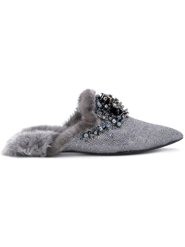 Casadei Embellished Slippers - Grey