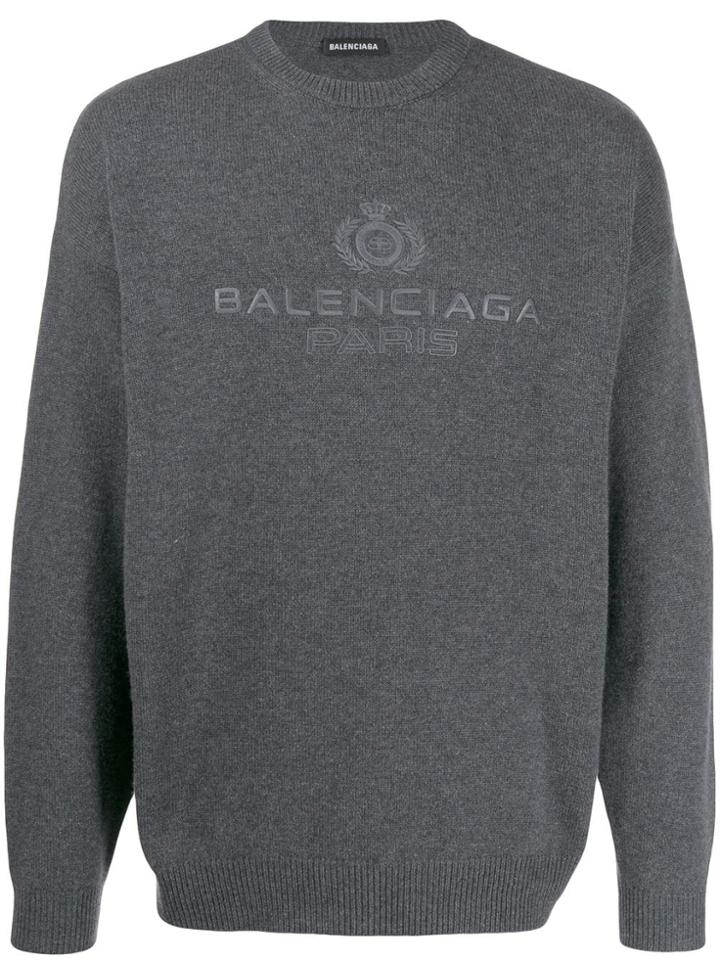 Balenciaga Logo Embroidered Jumper - Grey