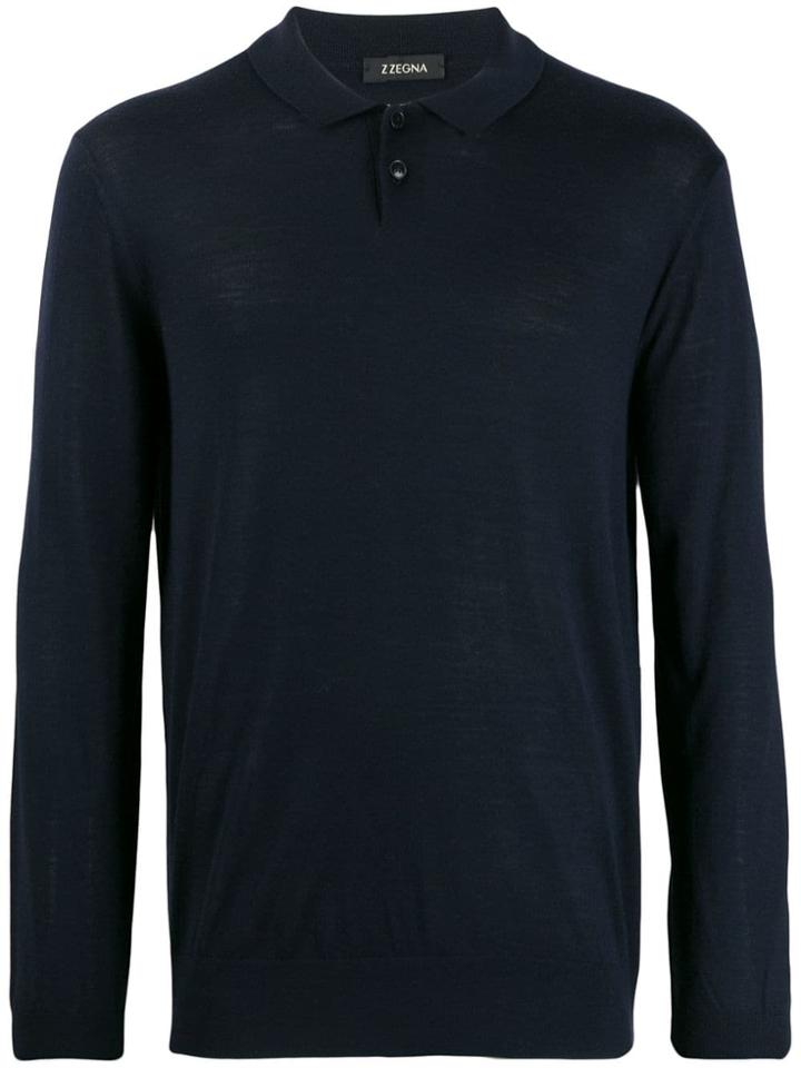 Z Zegna Knit Polo Top - Blue
