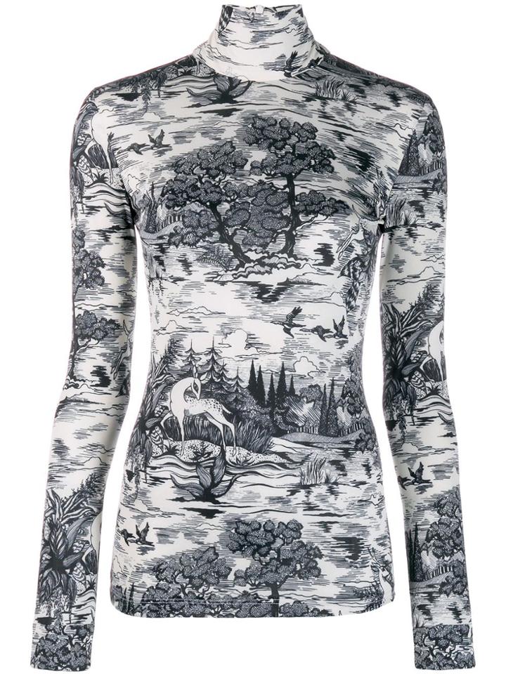 Victoria Victoria Beckham Forest Print Turtleneck Top - White
