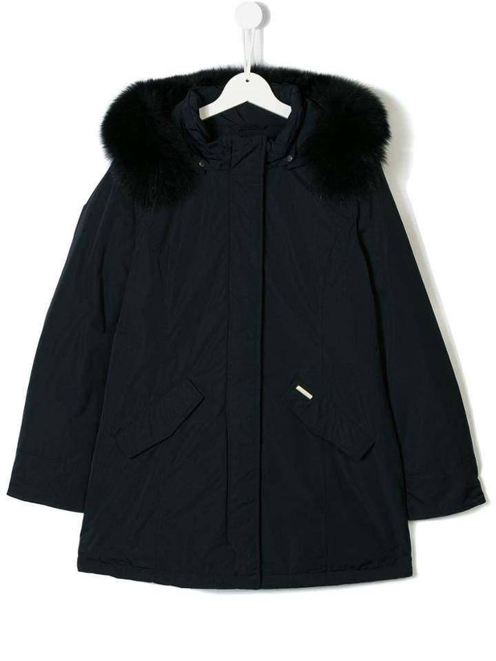Woolrich Kids Hooded Zipped Parka Coat - Blue