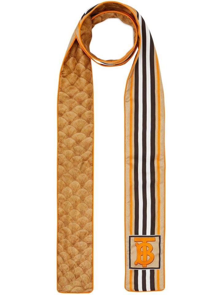 Burberry Monogram Icon Stripe And Fish-scale Print Silk Skinny Scarf -