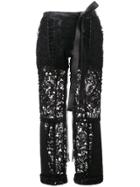 Saint Laurent Lace-embroidered Fitted Trousers - Black