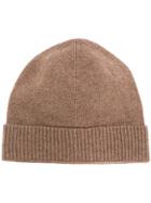 Pringle Of Scotland Ribbed Cashmere Beanie In Taupe - Brown